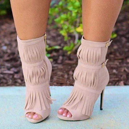 Womens Tassel Zipper Fashion High Heels